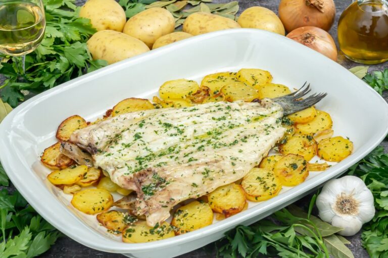 Receta de Lubina al Horno con Patatas y Vino: ¡Sabor y Elegancia en tu Mesa! Receta de Lubina al Horno con Patatas y Vino: ¡Sabor y Elegancia en tu Mesa!
